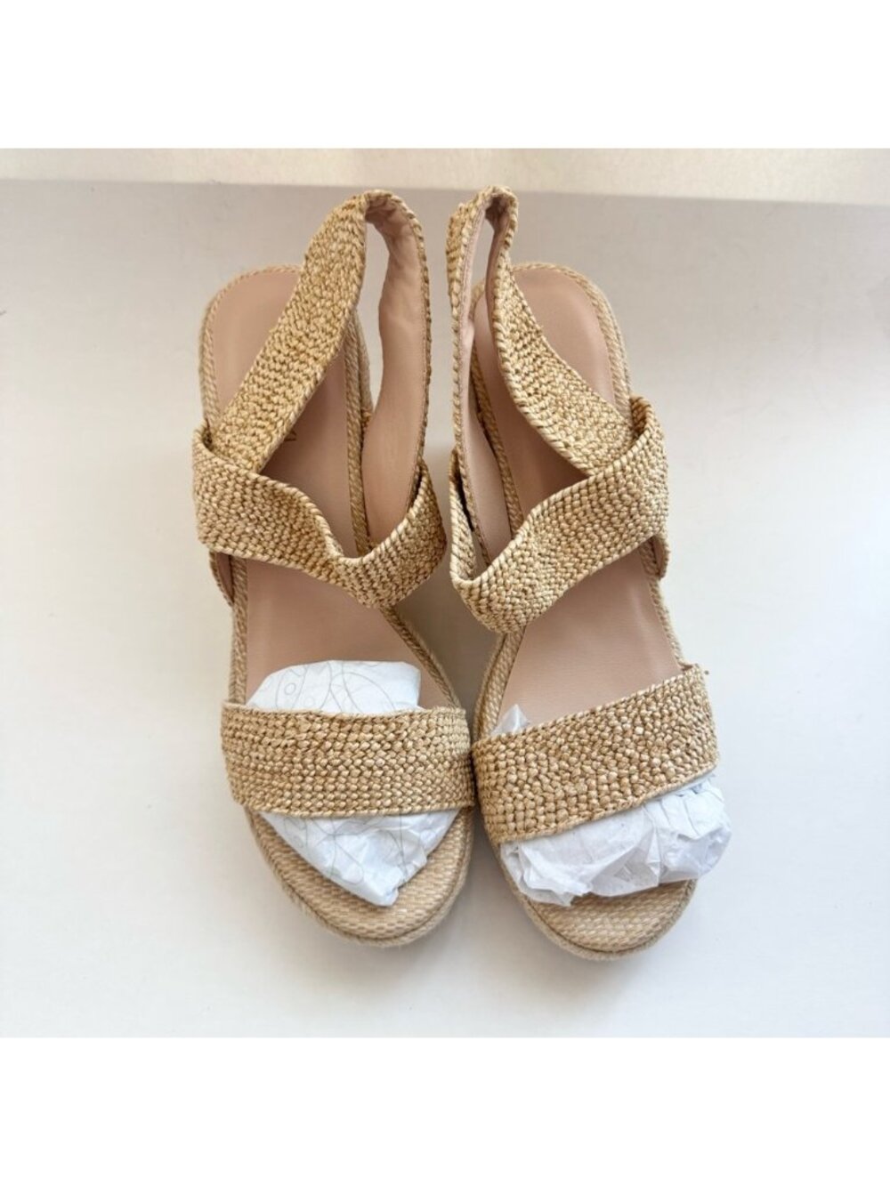 Women's Platform Wedge Open Toe Beach Vacation Sandals Tan Beige Size 10